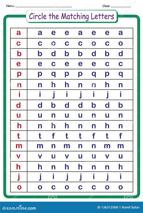 Worksheet for Kids, Circle the Letters that Match the First Letter in Each Row, Educational ...