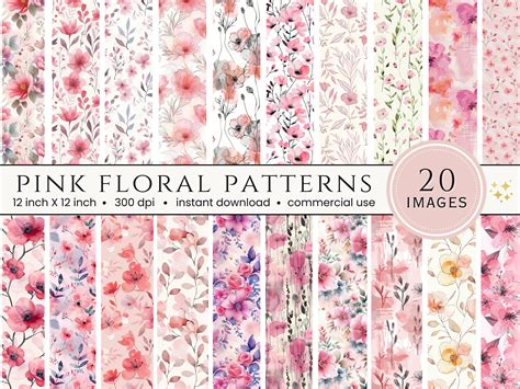 20 Pink Watercolor Floral Printable Paper Seamless Shabby Chic Instant