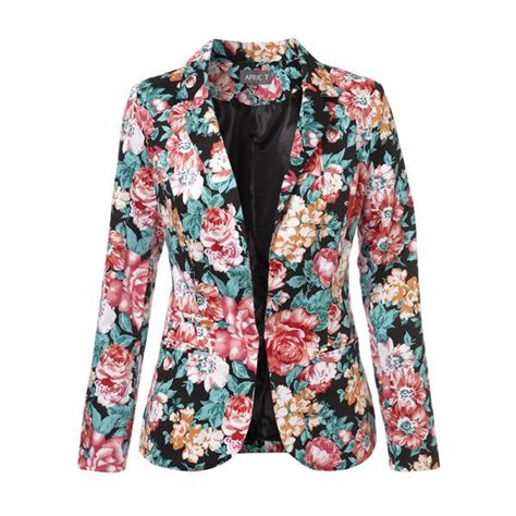 Black Floral Blazer Polyvore Floral Print Jacket Floral Blazer Floral Jacket