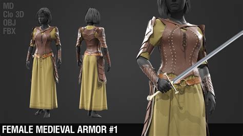 Artstation Female Medieval Armor 1 Skin Dress Сorset Armbands Shoulder Belt