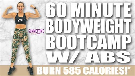 60 Minute Bodyweight Bootcamp With Abs Workout 🔥burn 585 Calories 🔥