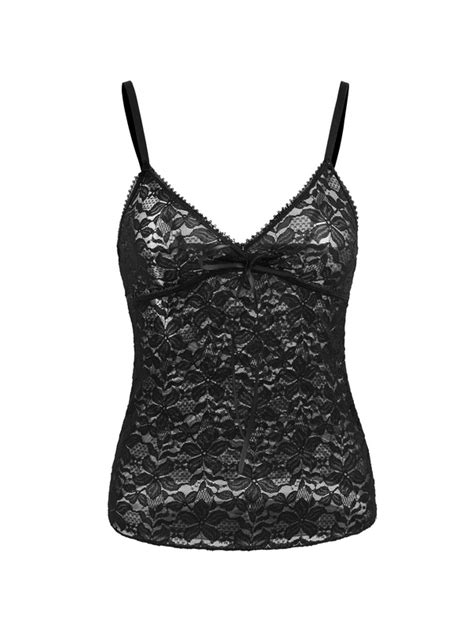 Emmiol Free Shipping Lace V Neck Bow Tie Up Cami Top Black S In