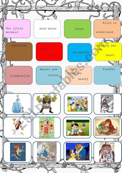 Fairy Tales Reading Comprehension Matching Exercises ESL Worksheet