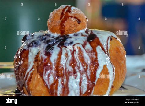 Cheese Pancake Traditional Romanian Dessert Known As Papanasi Stock