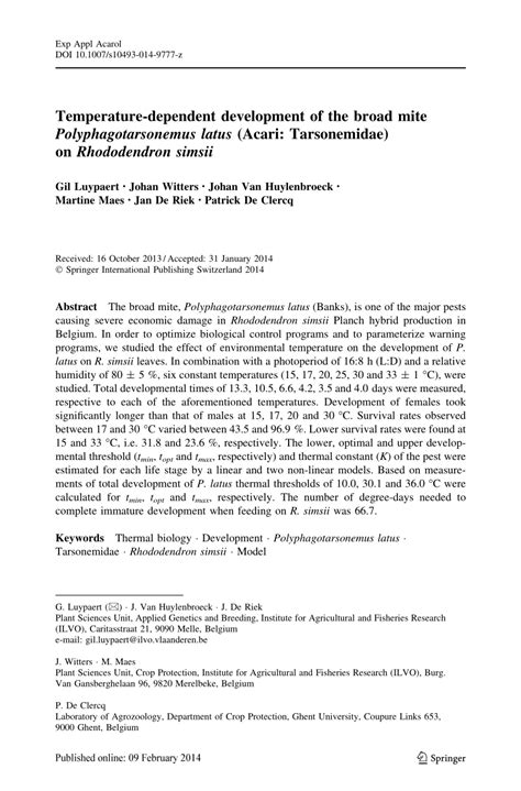 temperature dependent development   broad mite