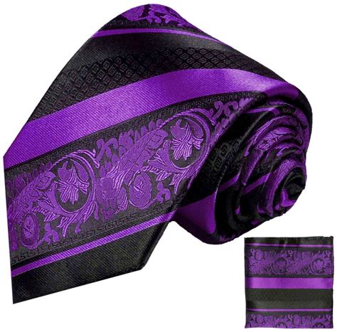 Purple And Black Silk Tie And Pocket Square Paul Malone