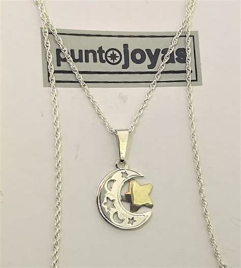 Conjunto Cadena Tourbillon Y Dije Luna Plata Y Dublee Punto Joyas