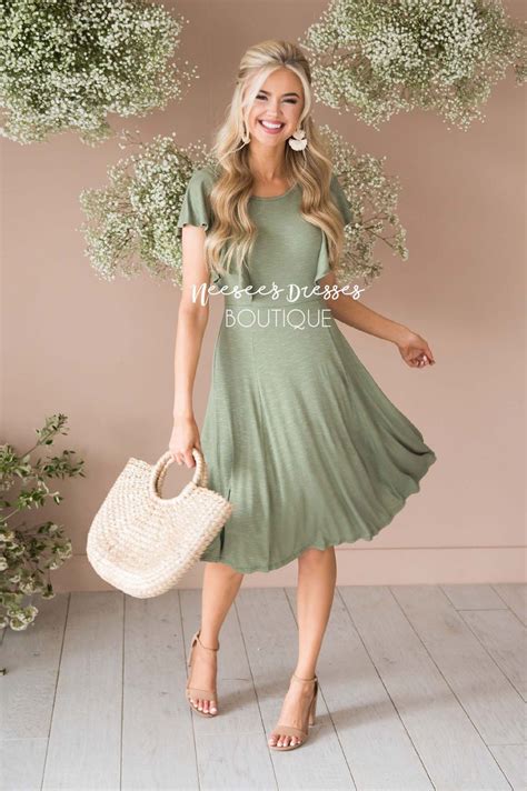 Olive Ruffle Sleeve Modest Church Dress Best And Affordable Modest