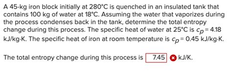 Solved A Kg Iron Block Initially At C Is Quenched In Chegg