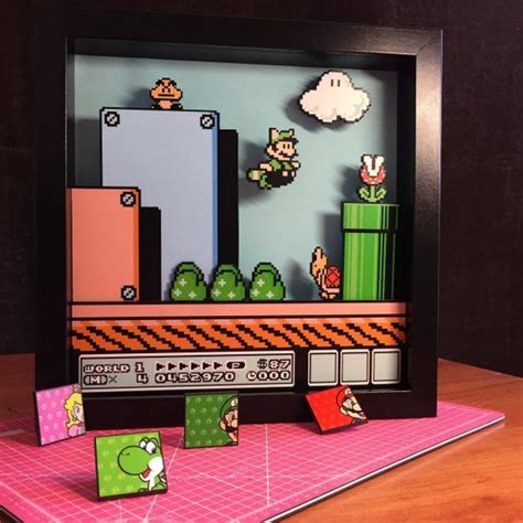 Luigi 3d Shadow Box From Mario Bros 3 Nes Etsy Shadow Box 3d