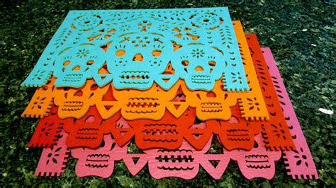 Double Sided Felt Papel Picado Placemat Sets Muertos Xochico