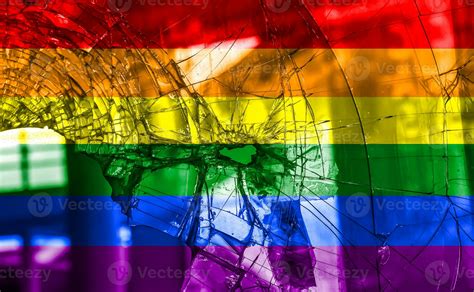 Flag Lgbt Community Pride On A Broken Glass Background Raimbow Gay