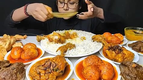 Eating Egg Masala Spicy Chicken Kosha Liver Gizzard Curry Big