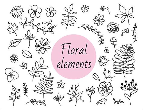 Hand Drawn Floral Elements By Pa3x Thehungryjpeg