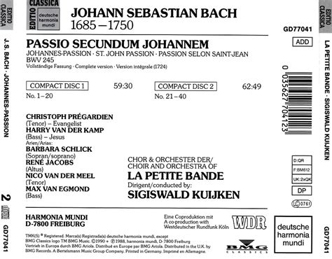 Sigiswald Kuijken La Petite Bande Johann Sebastian Bach Johannes