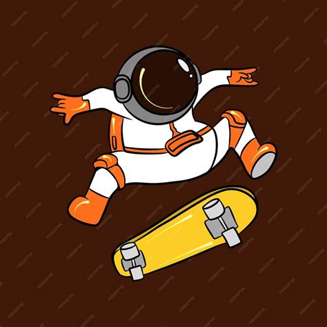 Premium Vector Cute Astronaut Cartoon Illustration Design Skateboarding