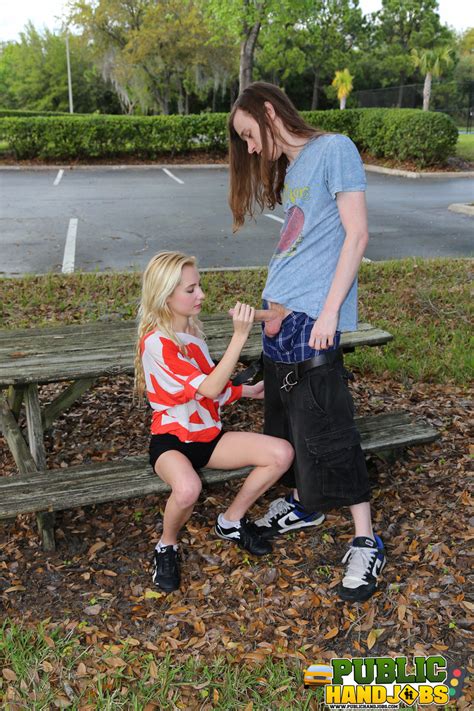 Blonde Odette Delacroix Shows Her Tiny Tits While Giving A Handjob