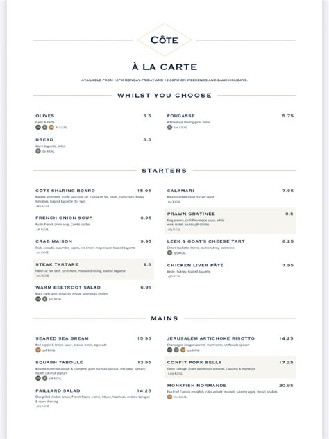 Cote Chichester Chichester S Full Menu Online