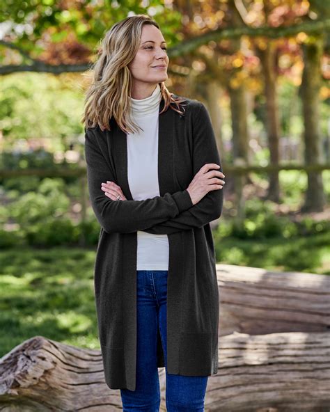 Black Cashmere Merino Edge To Edge Long Cardigan Woolovers Au