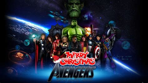 Happy Merry Christmas Wishes Marvel Avengers Team Super Heroes Hd Wallpaper