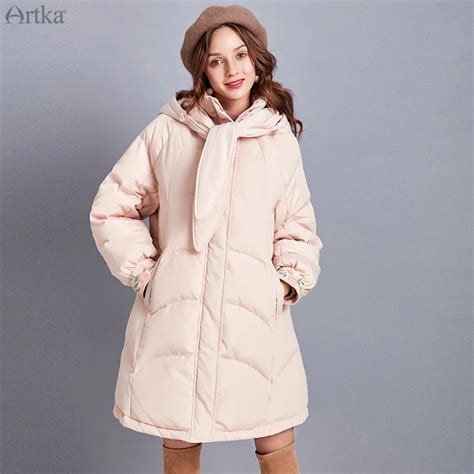 Artka 2019 Winter New Women Down Coat Detachable Hooded 90 White Duck