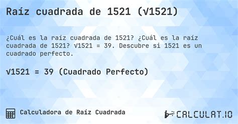 Raiz Quadrada De 1521 - Raíz cuadrada de 1521 (√1521) - Calculatio