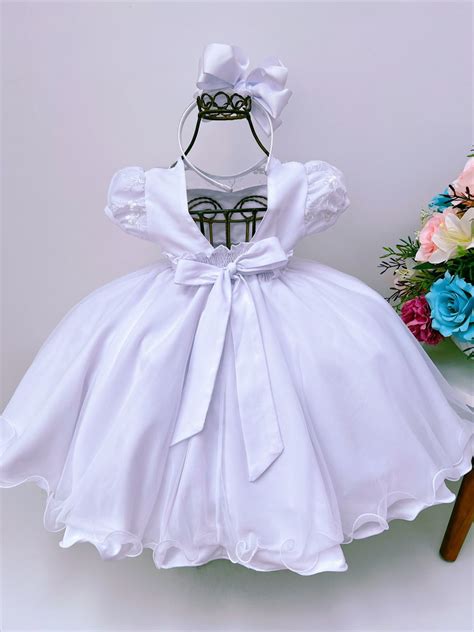 Vestido Branco Batizado Daminha Festa Infantil Ao Elo