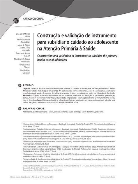 PDF Construção e validação de instrumento para subsidiar o cuidado ao