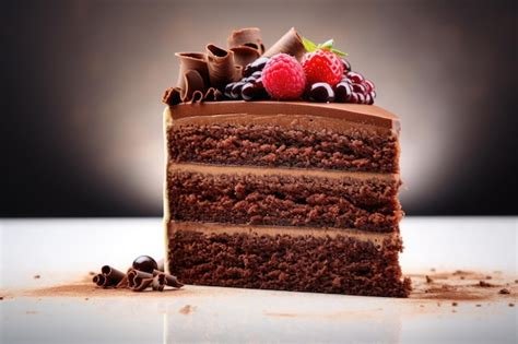 Premium Ai Image Delicious Piece Of Chocolate Cake Decorated With