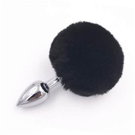 PLUG ANAL METÁLICO COLITA DE CONEJO POMPON RABBIT TALLA S NEGRO