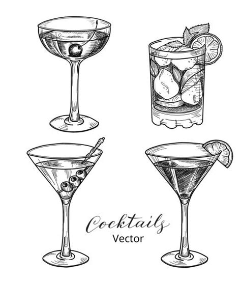 Old Fashioned Cocktail Sketch Illustrations Royalty Free Vector