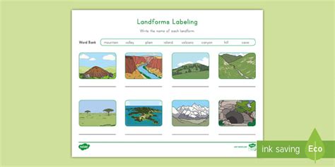 Landforms Labeling Activity For K Nd Grade Teacher Made Worksheets