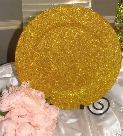 Gold Glitter Charger Plates 6pc Set Ebay