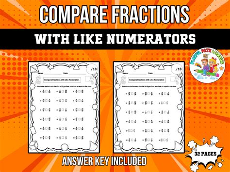 Compare Fractions With Like Numerators Worksheets 5th Grade Teaching Resources