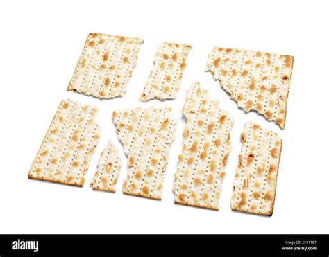 Broken Jewish Flatbread Matza For Passover On White Background Stock