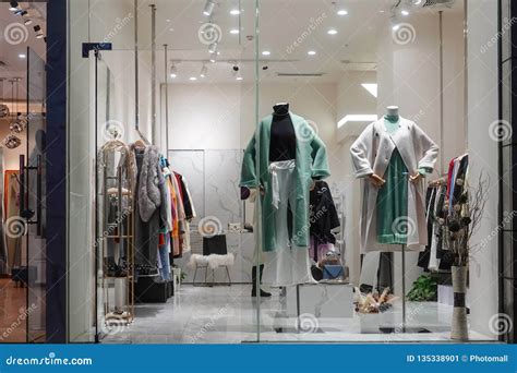 Fashion Shop Window Front In Shopping Mall Stock Image Image Of Ceiling Coat 135338901