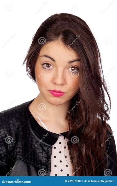 Pretty Brunette Girl With Pink Lipstick Stock Photo Image Of Hair Look 28907848