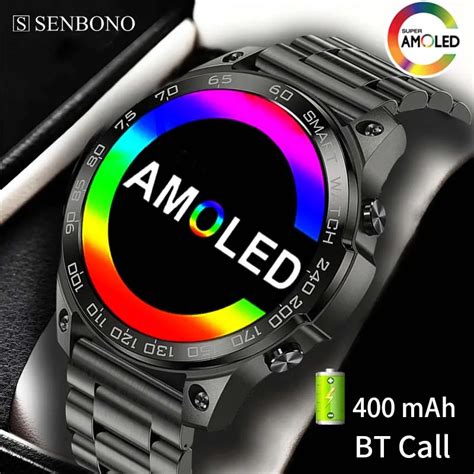 Senbono amoled masculino relógio inteligente 1 43 polegada grande tela