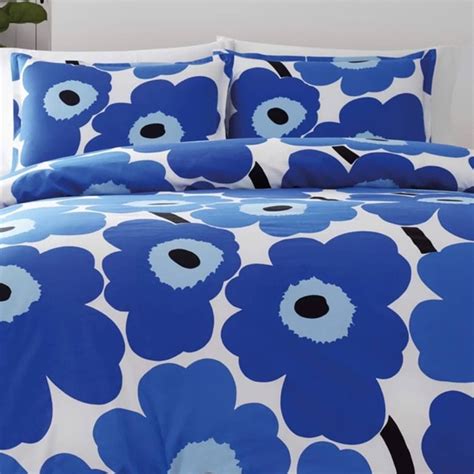 Marimekko Unikko Comforter Sham Set Blue Floral Full Queen Size