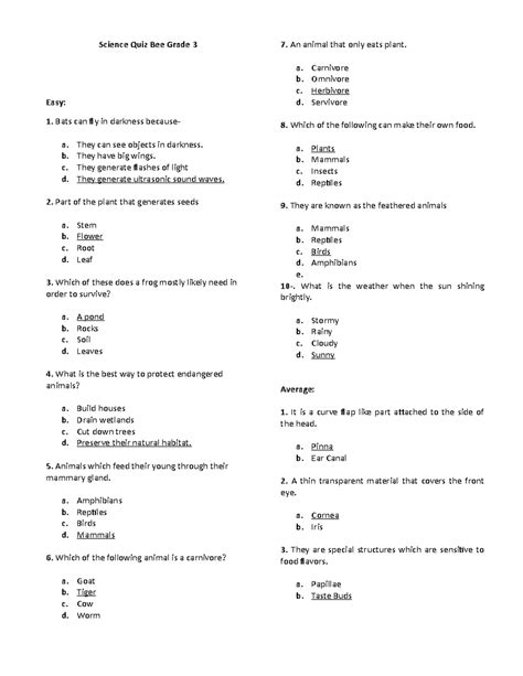 Grade 1 Science Questions And Answers