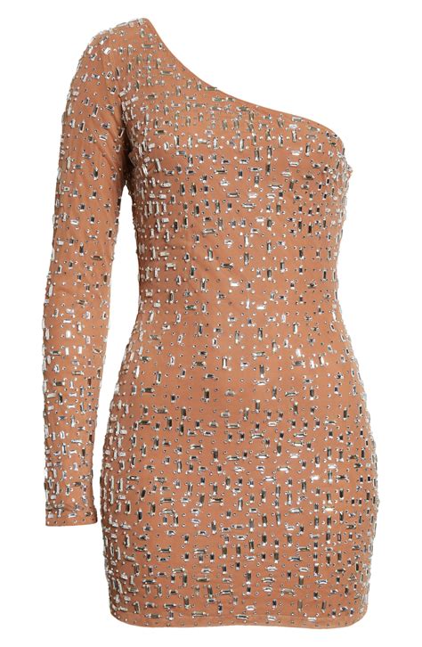 retroféte Colette Embellished One shoulder Minidress In Silver nude At