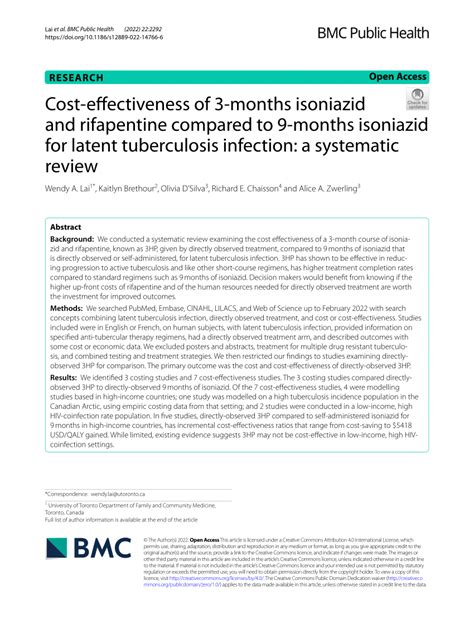 Pdf Cost Effectiveness Of 3 Months Isoniazid And Rifapentine Compared To 9 Months Isoniazid