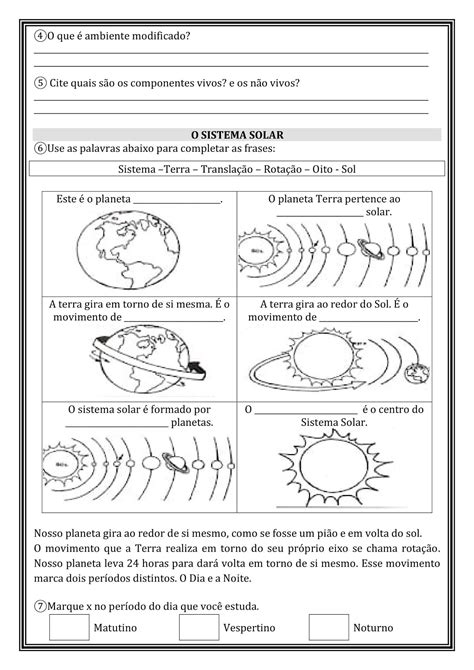 Atividades Sistema Solar O Ano Gabarito