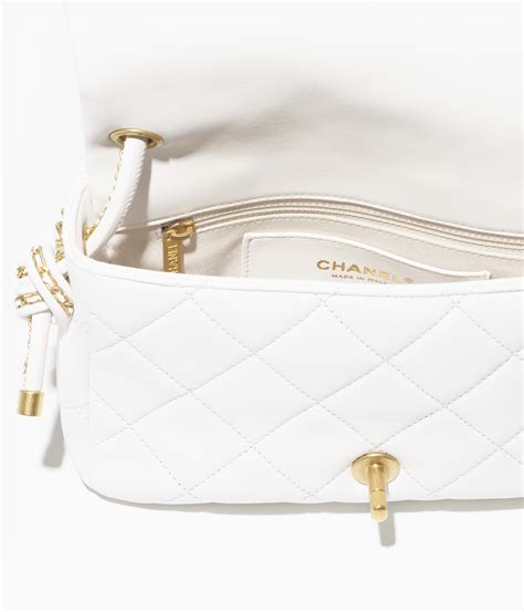 Bolso Con Solapa Y Asa De Mano Piel De Cordero Y Metal Dorado Blanco