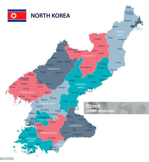 Korea Utara Peta Dan Bendera Ilustrasi Vektor Terperinci Ilustrasi Stok