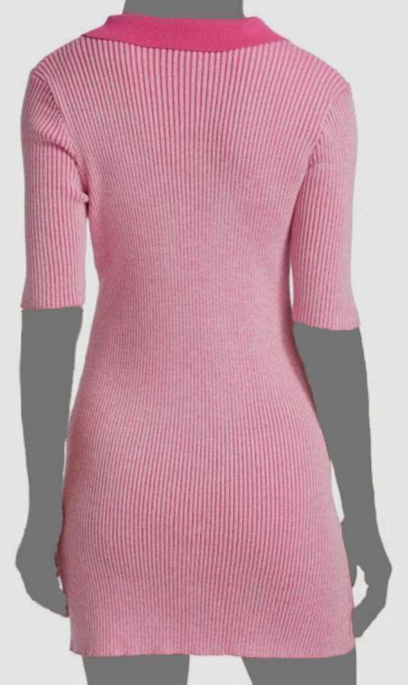 225 Monrow Womens Pink Striped Rib Knit V Neck Collared Sweater Dress