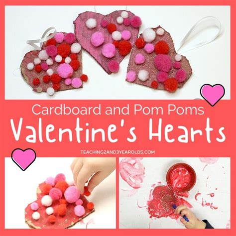 Cardboard Pom Pom Valentine Heart Craft