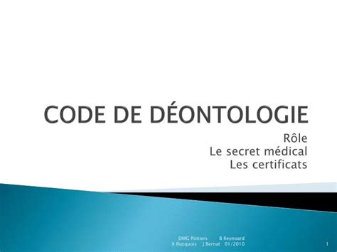 PPT CODE DE DÉONTOLOGIE PowerPoint Presentation free download ID