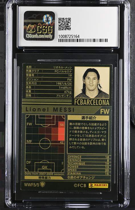 2007 08 Panini WCCF WCCF Intercon Clubs WWF5 Lionel Messi CSG Grade 8 5