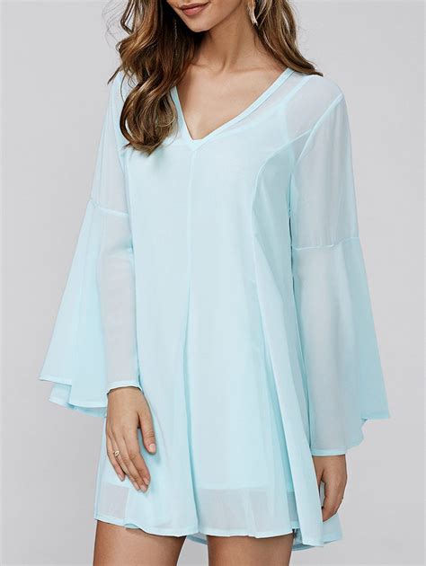 67 Off Bell Sleeve V Neck Mini Chiffon Dress Rosegal